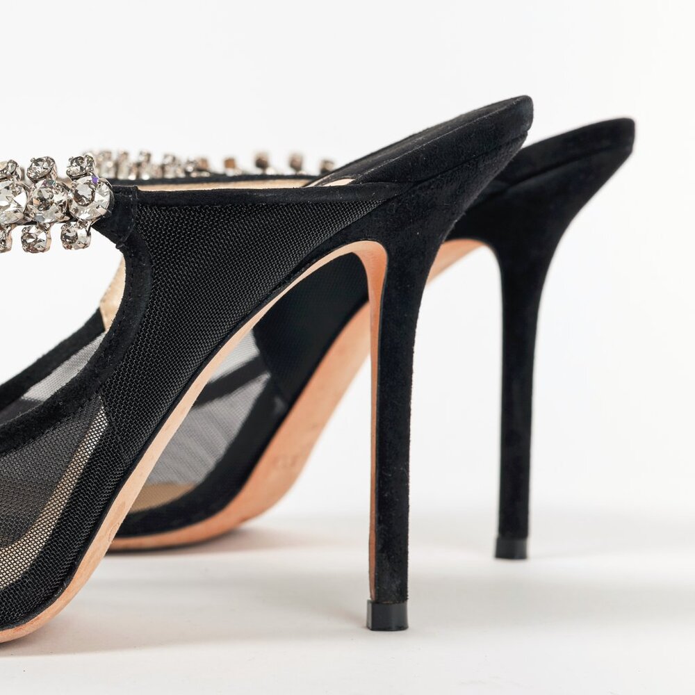 Jimmy Choo Bing 100 Black Mesh & Suede Crystal-Embellished Mules - Picture 8 of 10